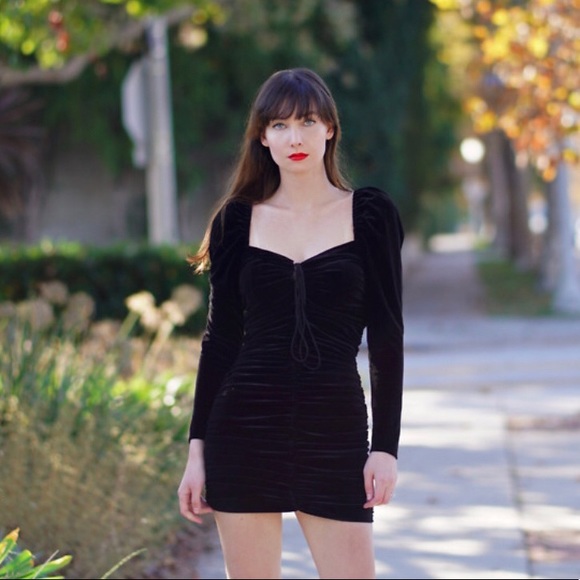 Zara Black Velvet Mini Ruched Dress Blogger’s Fave - Picture 2 of 7